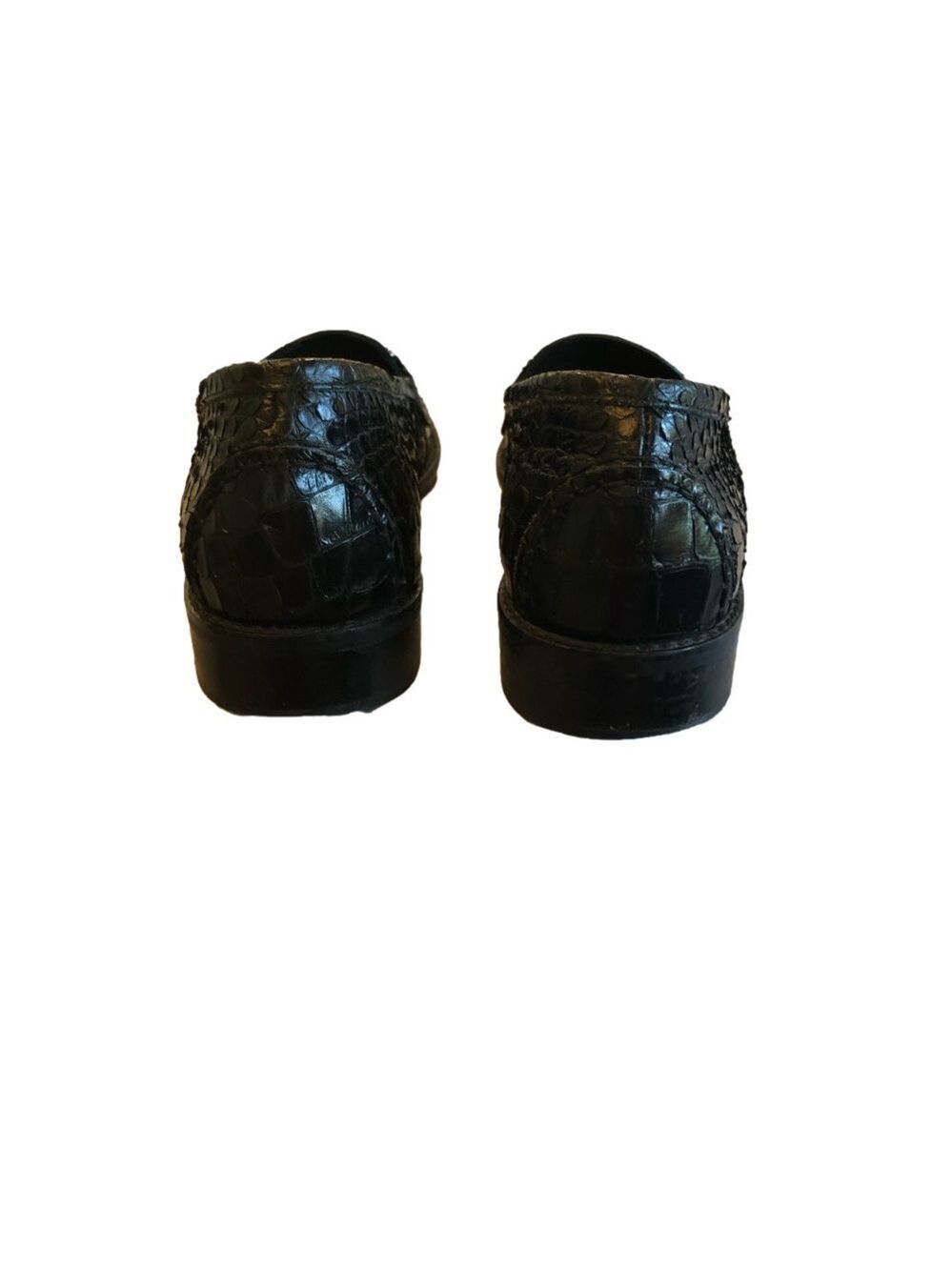 STUART Weitzman 10 N black reptile texture leather loafers with decorative ring - Picture 6 of 11